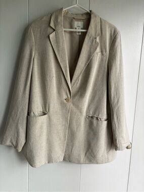 H&M Light Beige Oversized Linen-Blend Blazer